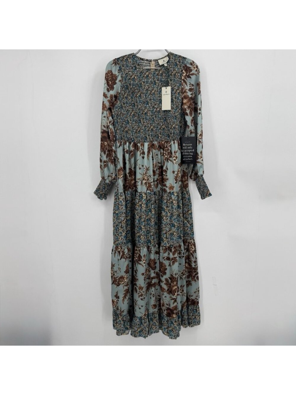 Tuckernuck Robin's Egg Floral Libby Dress sz M Long Sleeve Smocked Maxi NWT $298